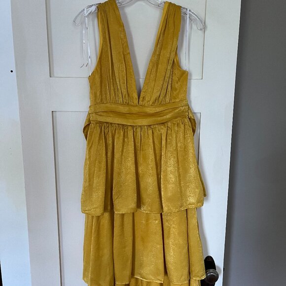 Lulus Gold Tiered Ruffle Dress - Picture 1 of 3